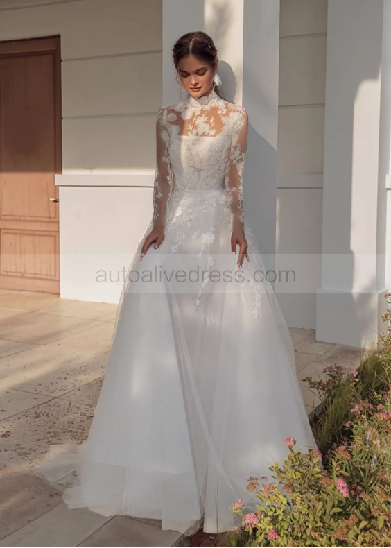 Two Piece Ivory Lace Tulle Elegant Wedding Dress